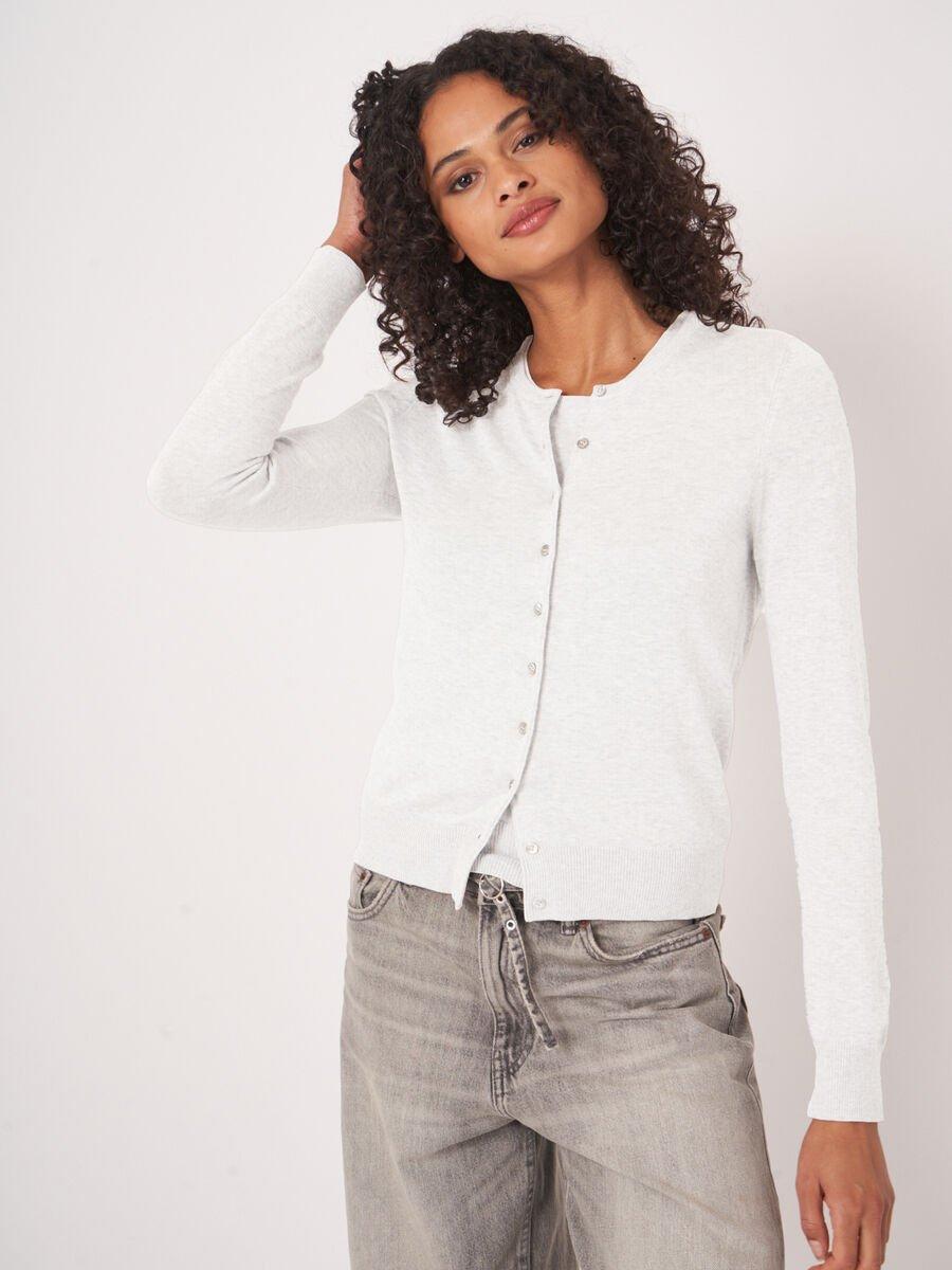Repeat Cashmere Basic Fijn Gebreid Cardigan In Katoenmix