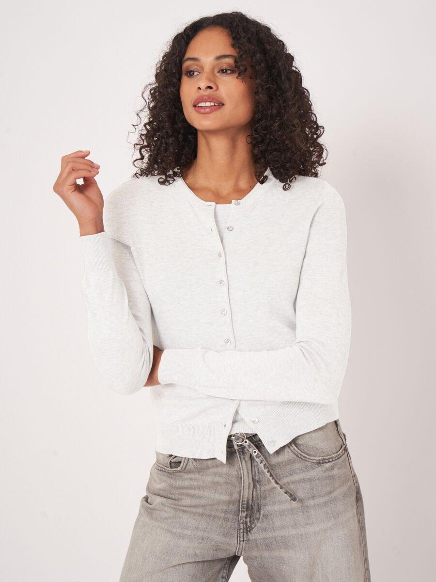 Repeat Cashmere Basic Fijn Gebreid Cardigan In Katoenmix