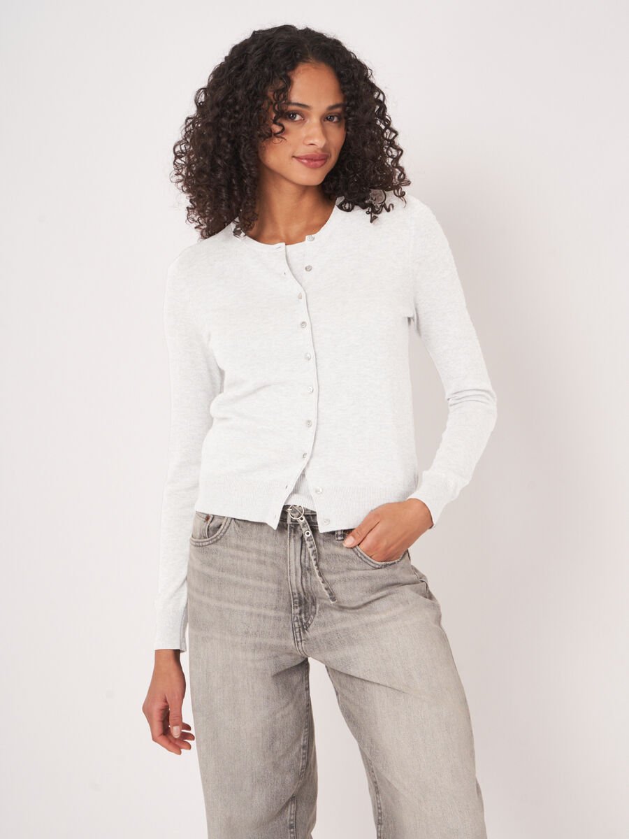 repeat cashmere Basic fijn gebreid cardigan in katoenmix