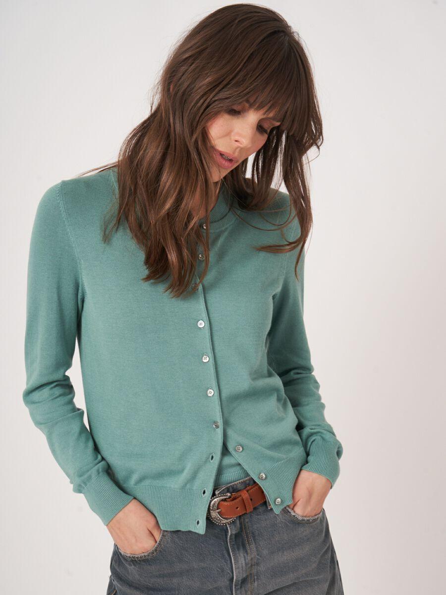 Repeat Cashmere Basic Fijn Gebreid Cardigan In Katoenmix