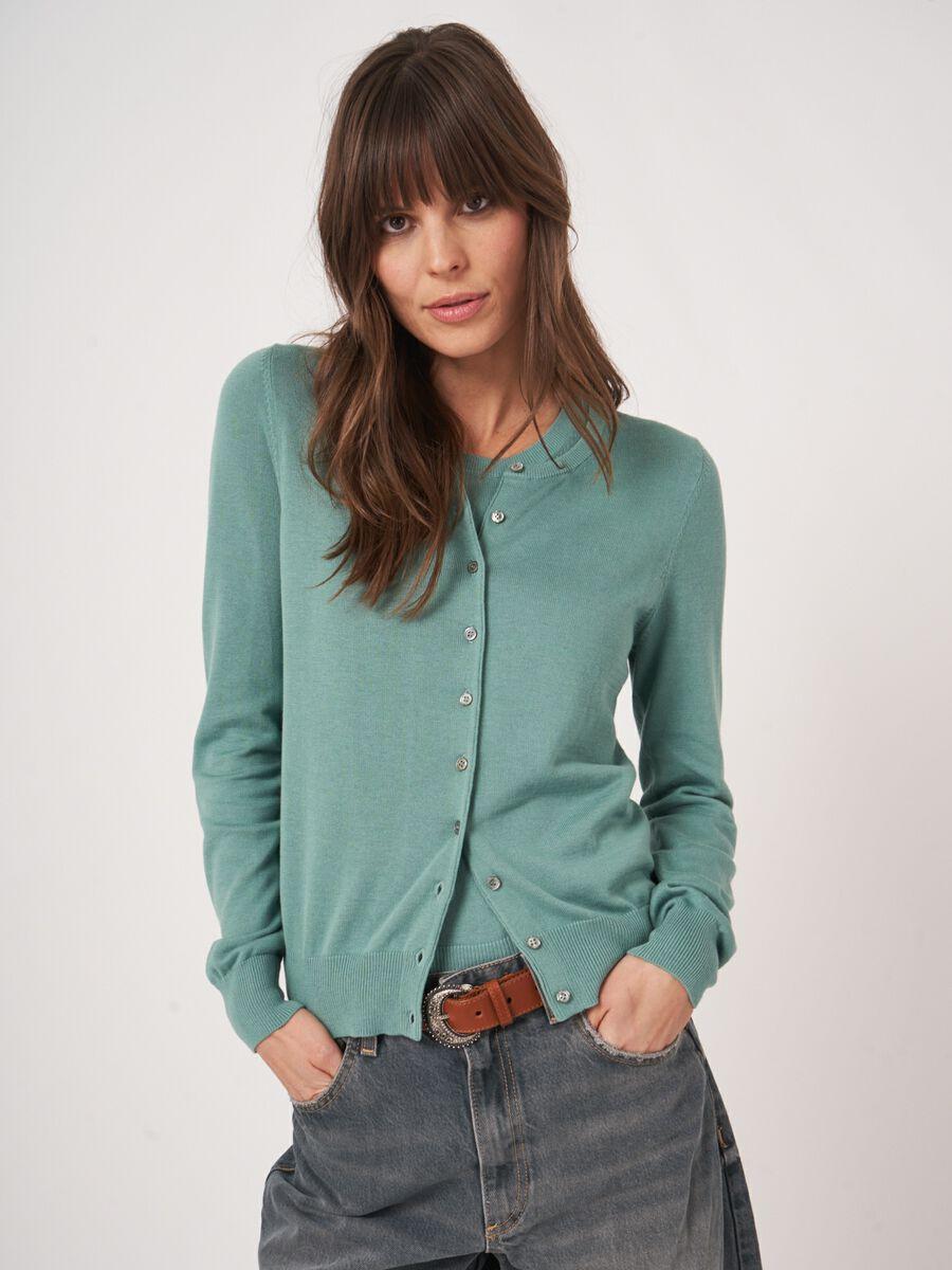 repeat cashmere Basic fijn gebreid cardigan in katoenmix