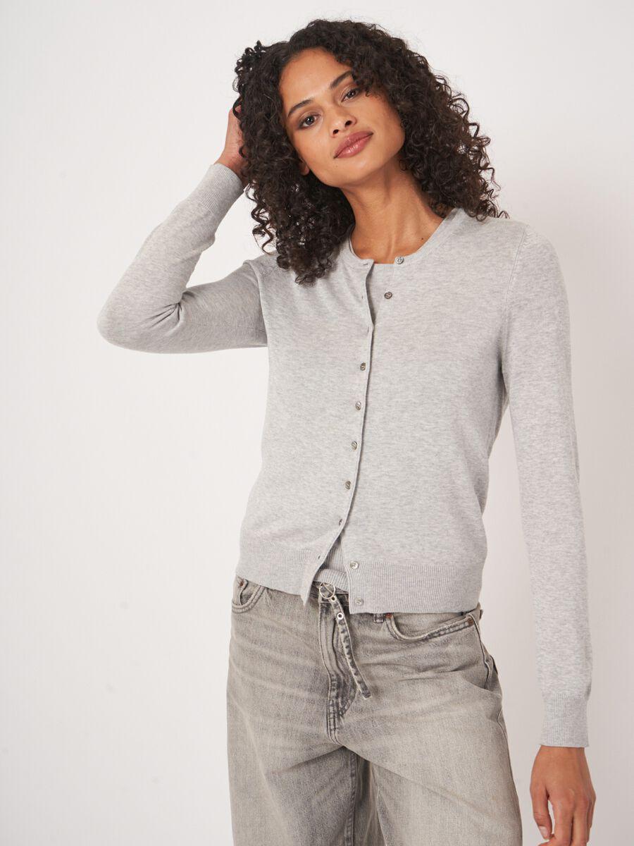 Repeat Cashmere Basic Fijn Gebreid Cardigan In Katoenmix