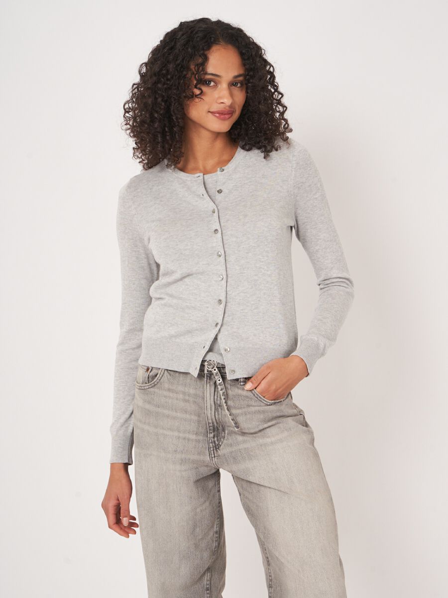 Repeat Cashmere Basic Fijn Gebreid Cardigan In Katoenmix