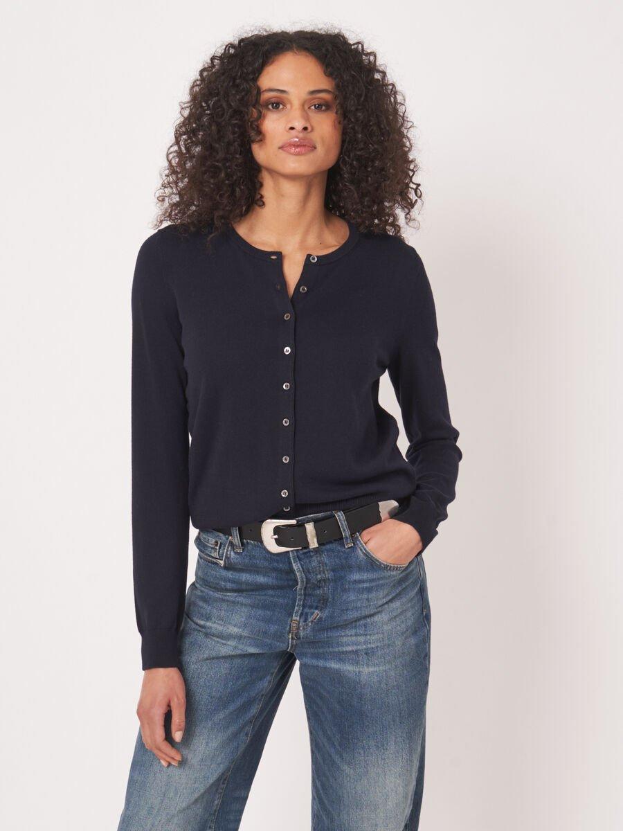 Repeat Cashmere Basic Fijn Gebreid Cardigan In Katoenmix