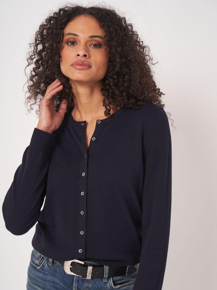 Repeat Cashmere Basic Fijn Gebreid Cardigan In Katoenmix
