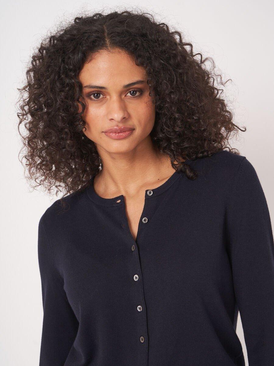 Repeat Cashmere Basic Fijn Gebreid Cardigan In Katoenmix