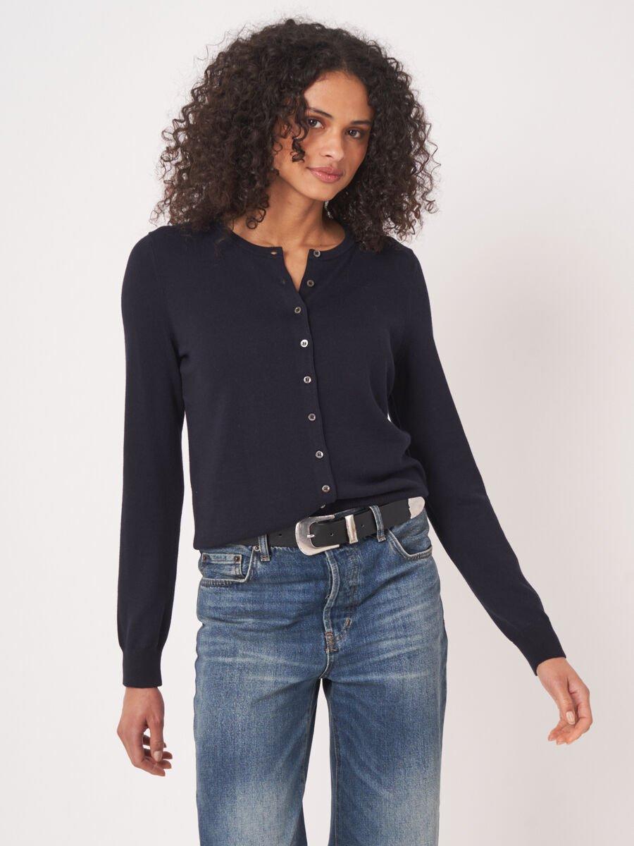 repeat cashmere Basic fijn gebreid cardigan in katoenmix