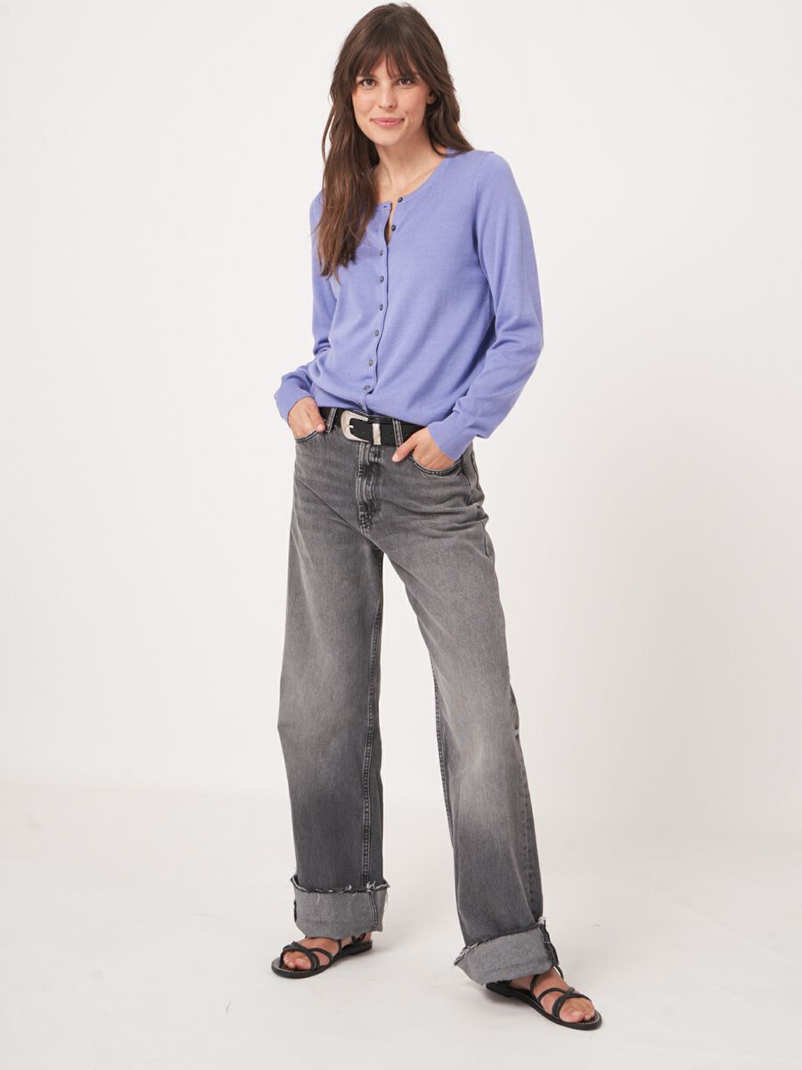 repeat cashmere Basic fijn gebreid cardigan in katoenmix