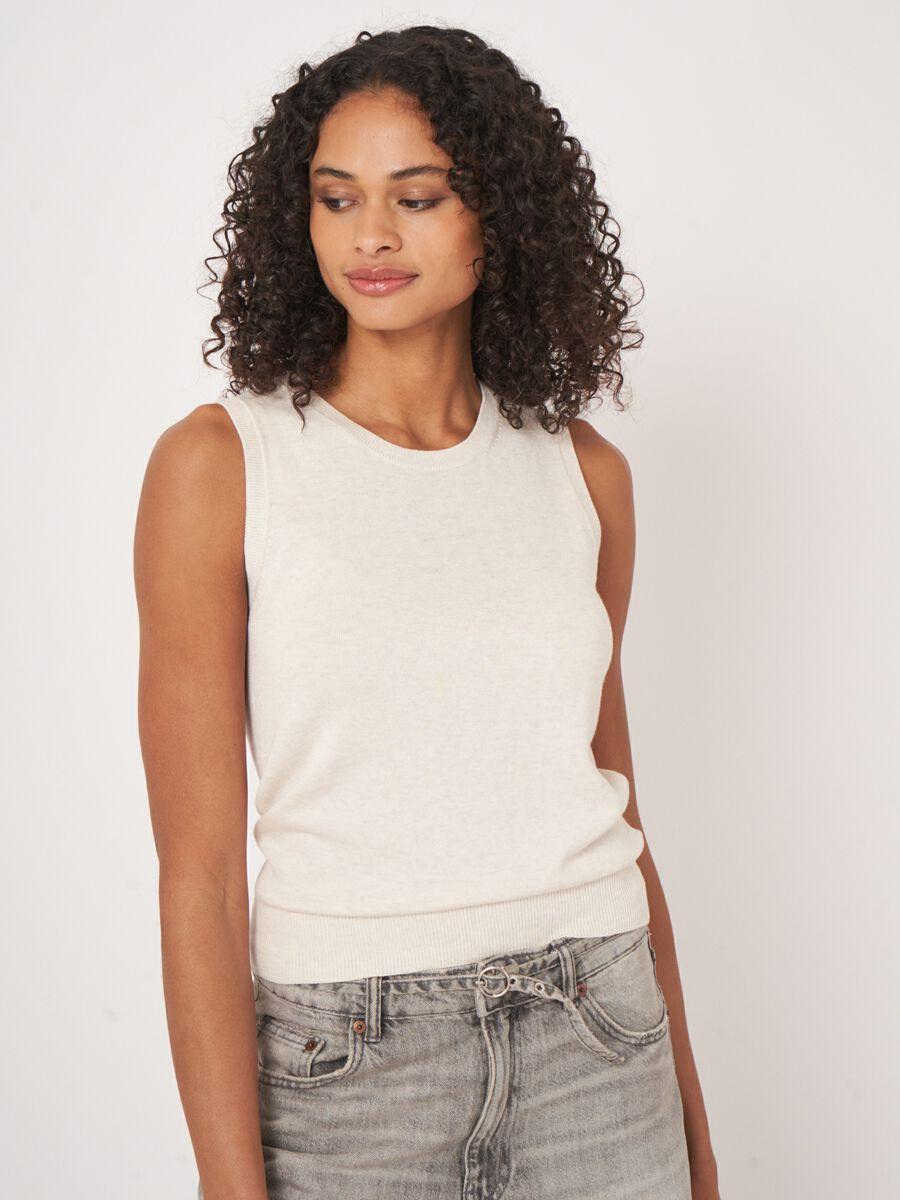 Repeat Cashmere Basic Fijn Gebreid Top In Katoenmix