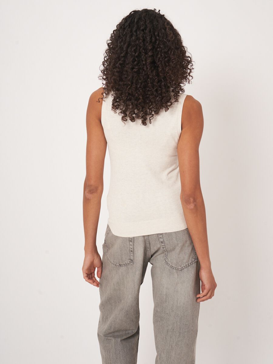 Repeat Cashmere Basic Fijn Gebreid Top In Katoenmix