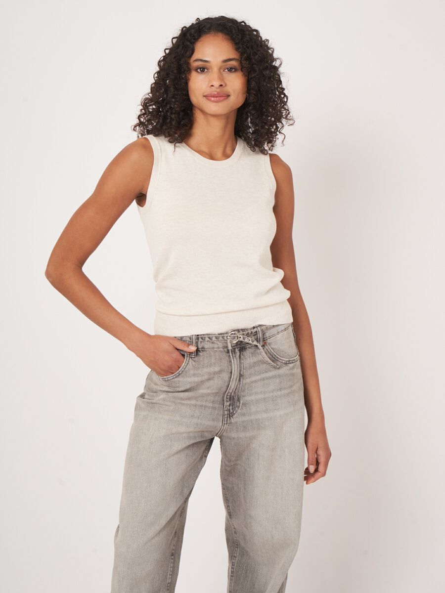 repeat cashmere Basic fijn gebreid top in katoenmix