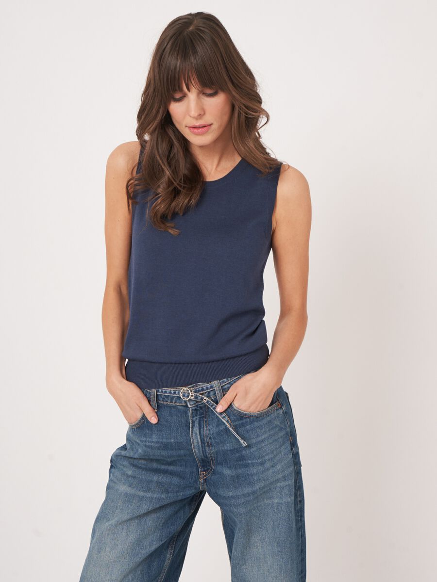 Repeat Cashmere Basic Fijn Gebreid Top In Katoenmix