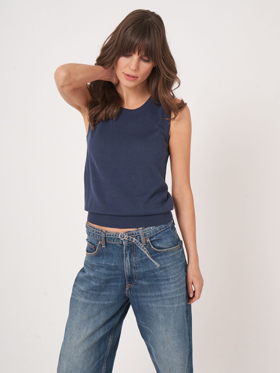 Repeat Cashmere Basic Fijn Gebreid Top In Katoenmix