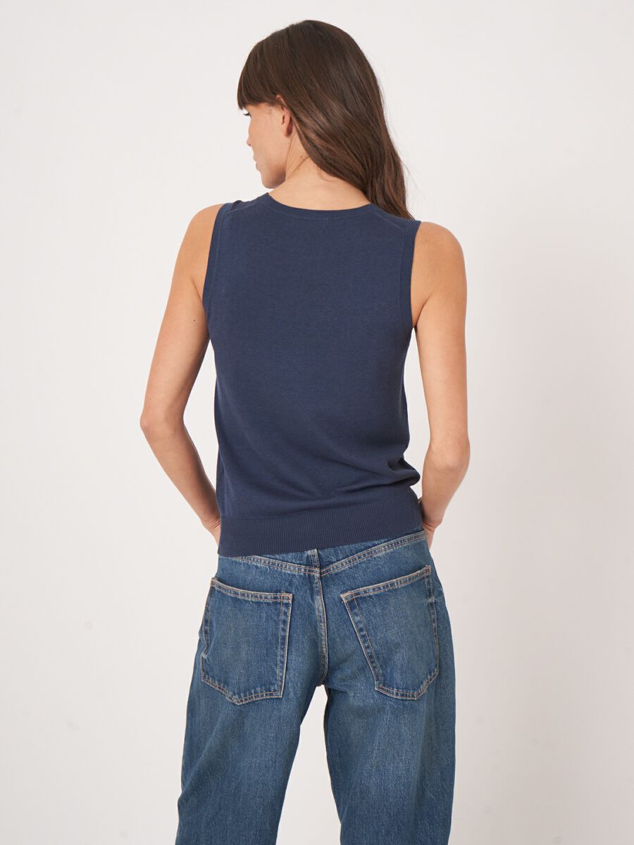 Repeat Cashmere Basic Fijn Gebreid Top In Katoenmix