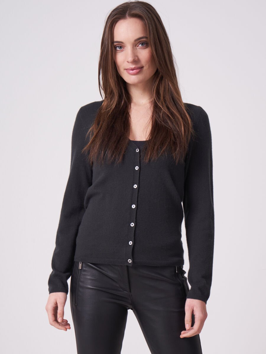 repeat cashmere Basic fijngebreid vest met V-hals van biologisch cashmere