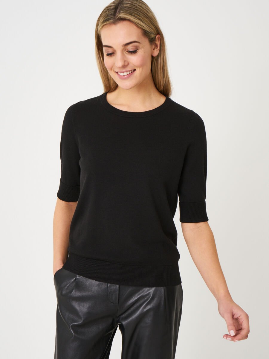 repeat cashmere Basic fijngebreide trui met korte mouwen