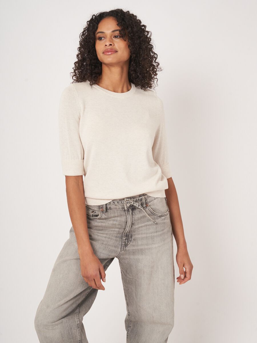 repeat cashmere Basic fijngebreide trui met korte mouwen