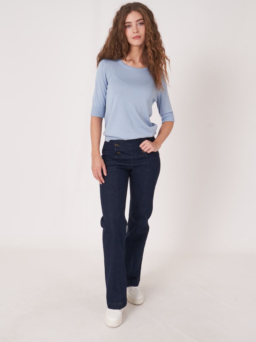 Repeat Cashmere Basic Fijngebreide Trui Met Korte Mouwen