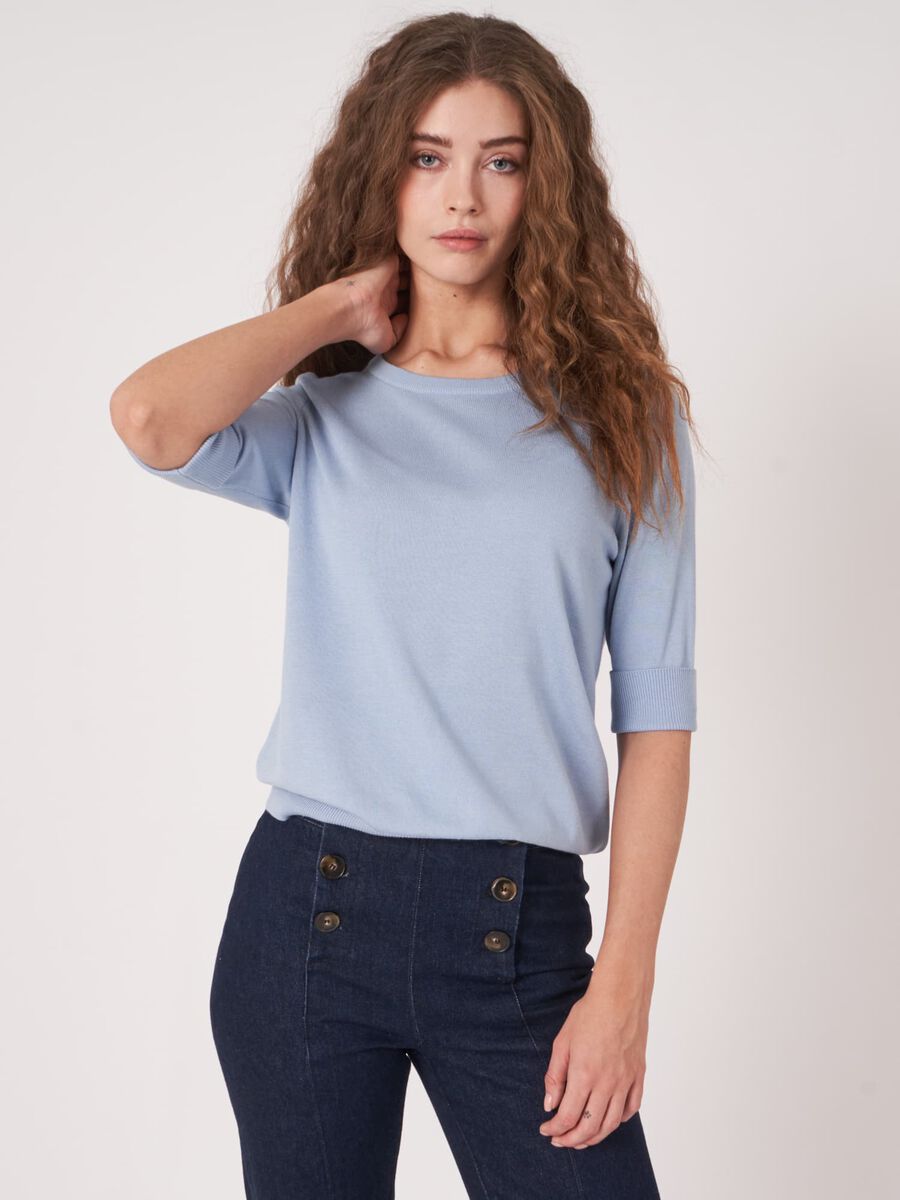 repeat cashmere Basic fijngebreide trui met korte mouwen