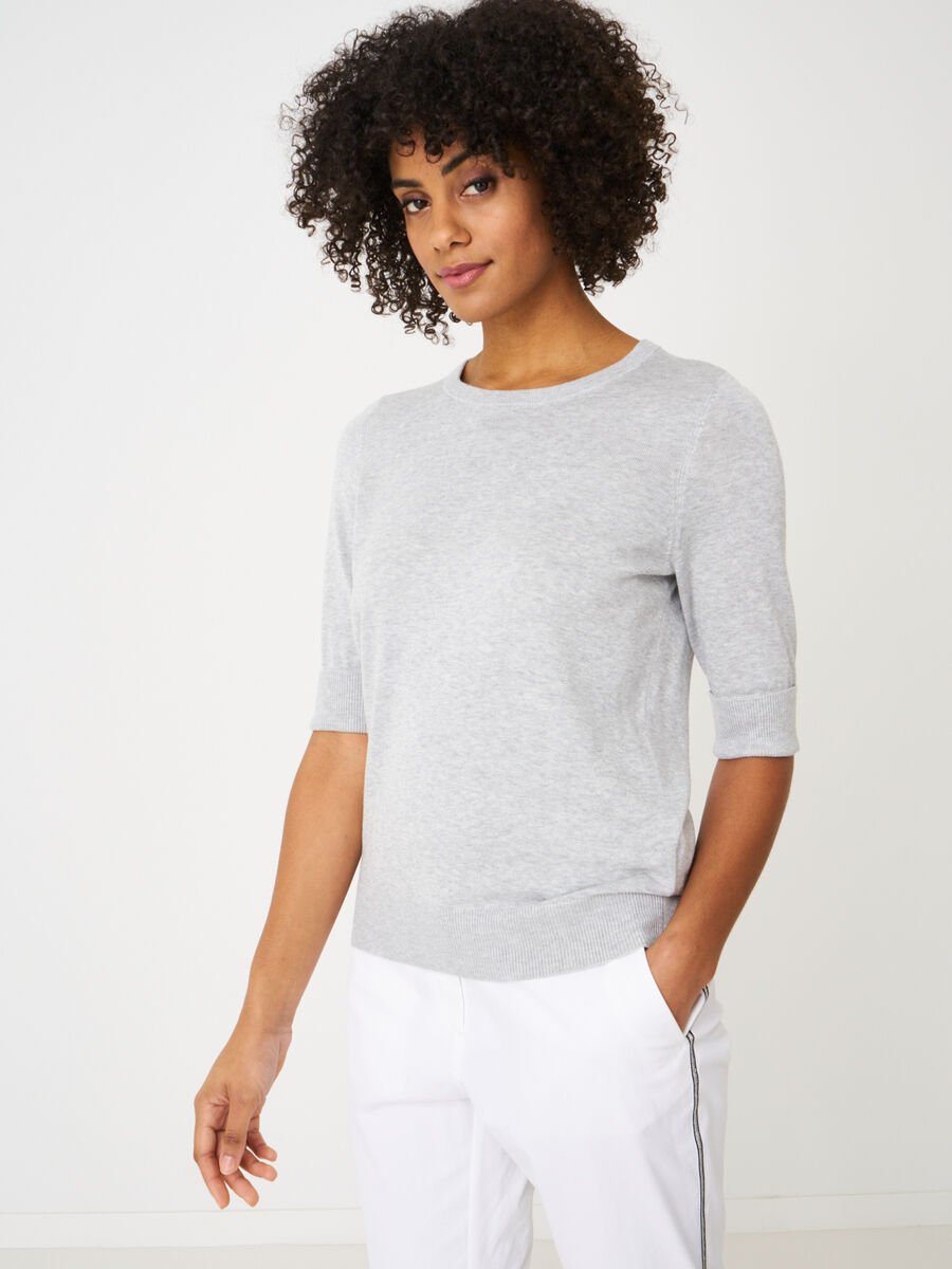 repeat cashmere Basic fijngebreide trui met korte mouwen