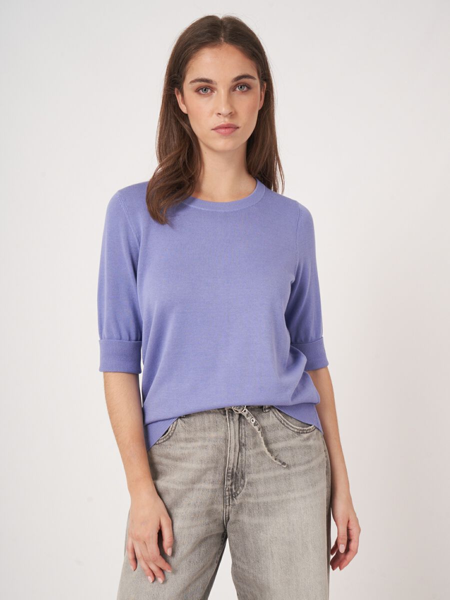 Repeat Cashmere Basic Fijngebreide Trui Met Korte Mouwen