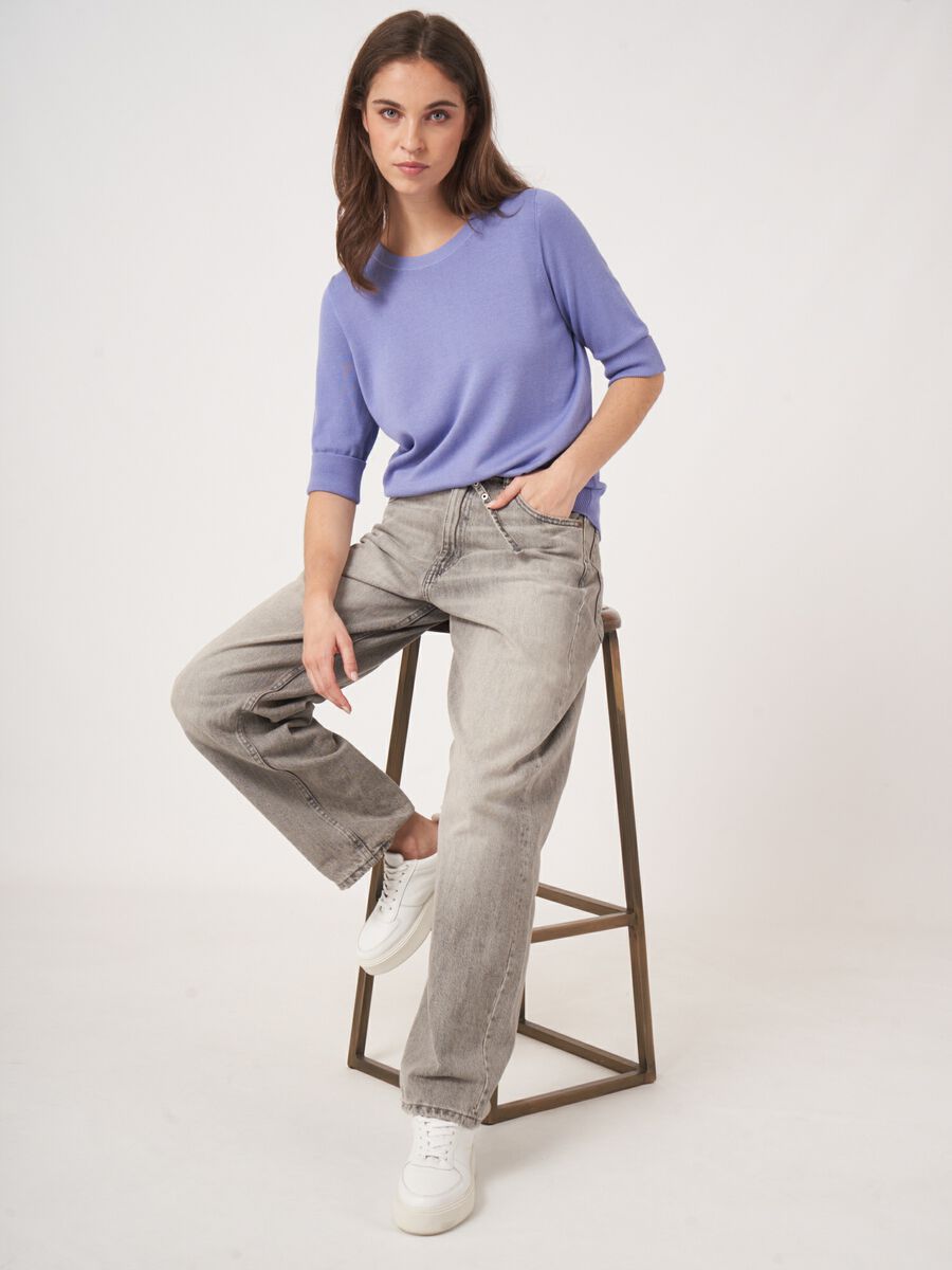 repeat cashmere Basic fijngebreide trui met korte mouwen