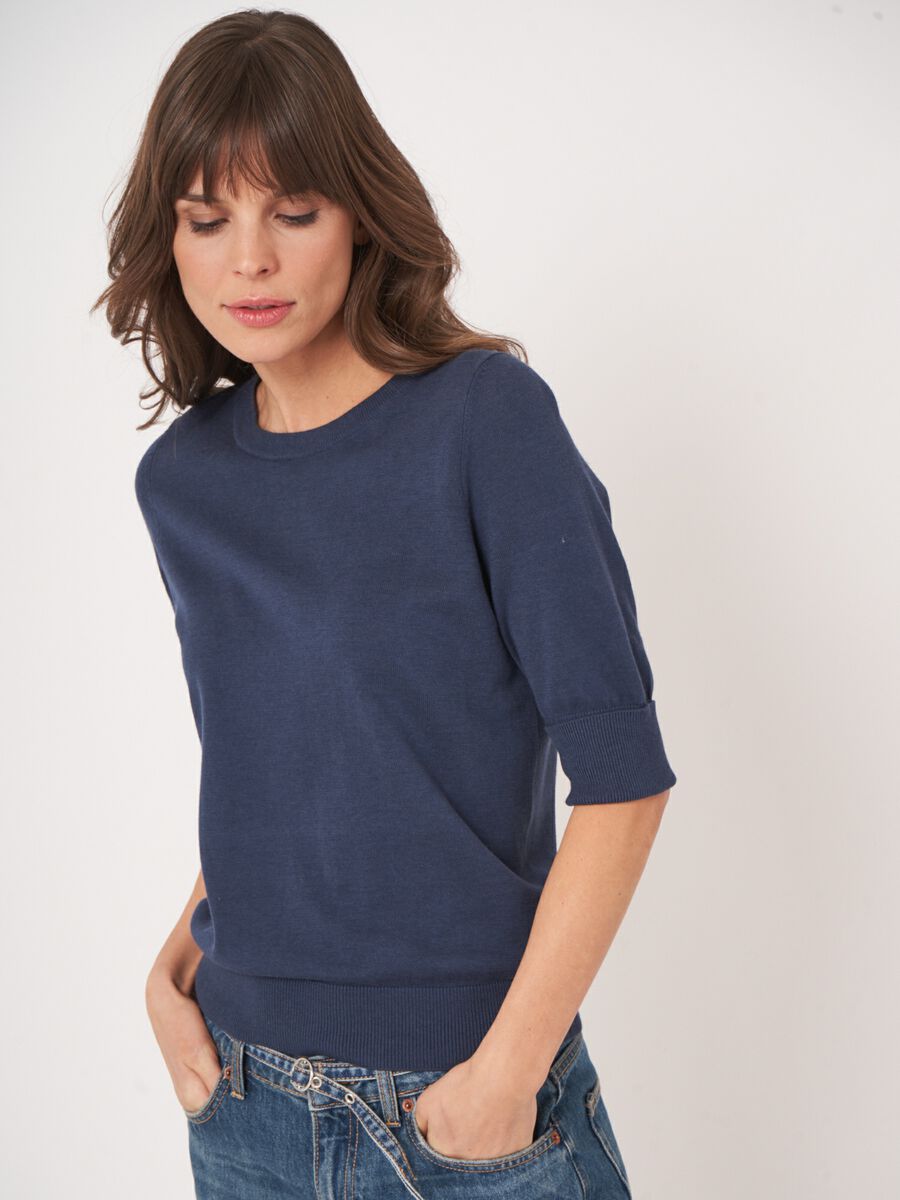 Repeat Cashmere Basic Fijngebreide Trui Met Korte Mouwen