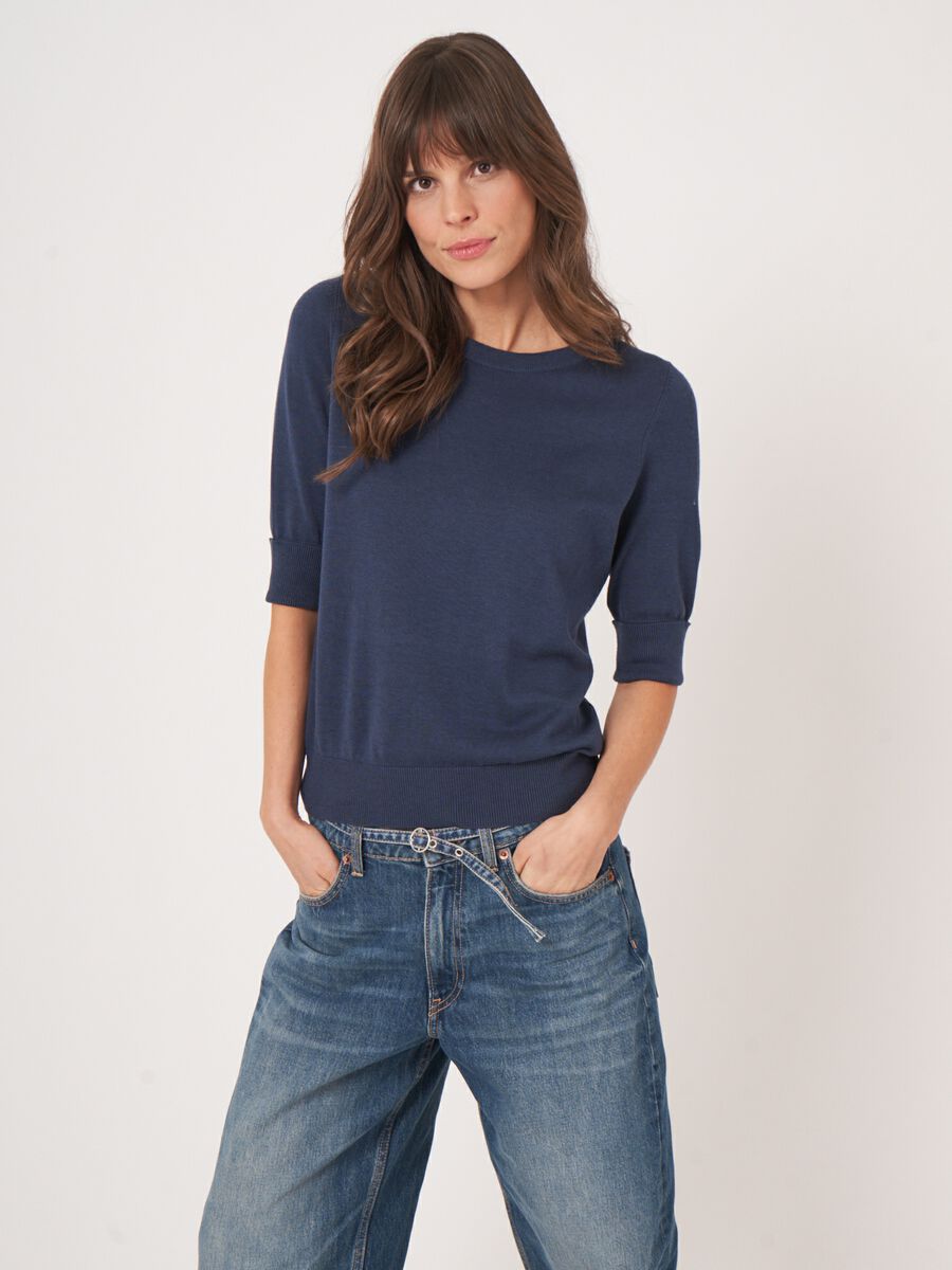 repeat cashmere Basic fijngebreide trui met korte mouwen