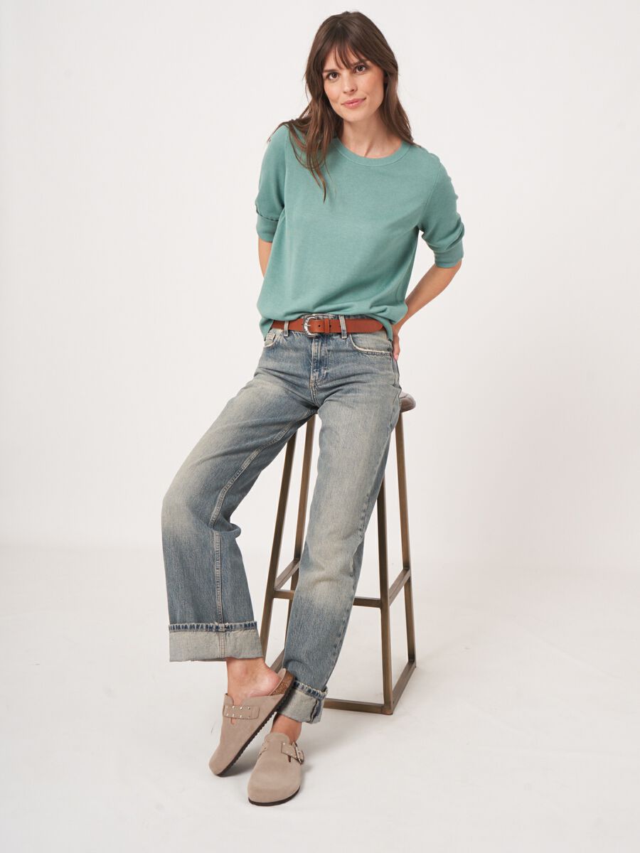 repeat cashmere Basic fijngebreide trui met korte mouwen