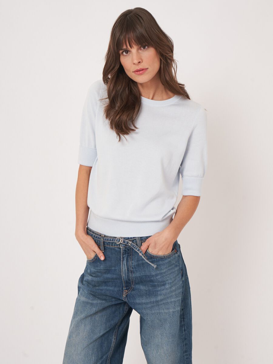 Repeat Cashmere Basic Fijngebreide Trui Met Korte Mouwen