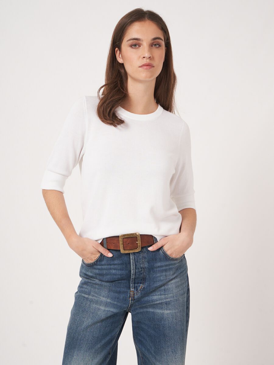 repeat cashmere Basic fijngebreide trui met korte mouwen