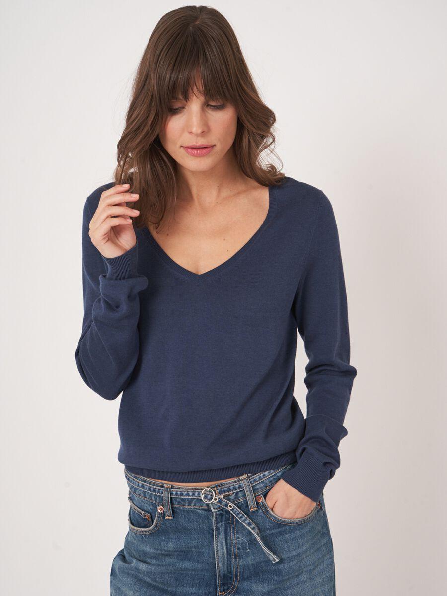 Repeat Cashmere Basic Fijngebreide V-hals Trui In Katoenmix