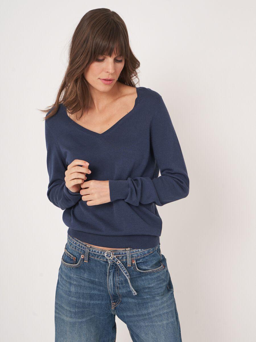 Repeat Cashmere Basic Fijngebreide V-hals Trui In Katoenmix