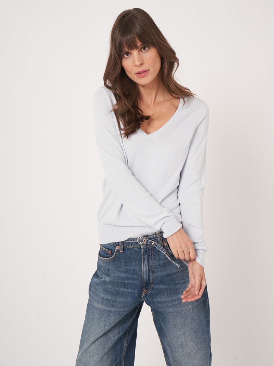 Repeat Cashmere Basic Fijngebreide V-hals Trui In Katoenmix