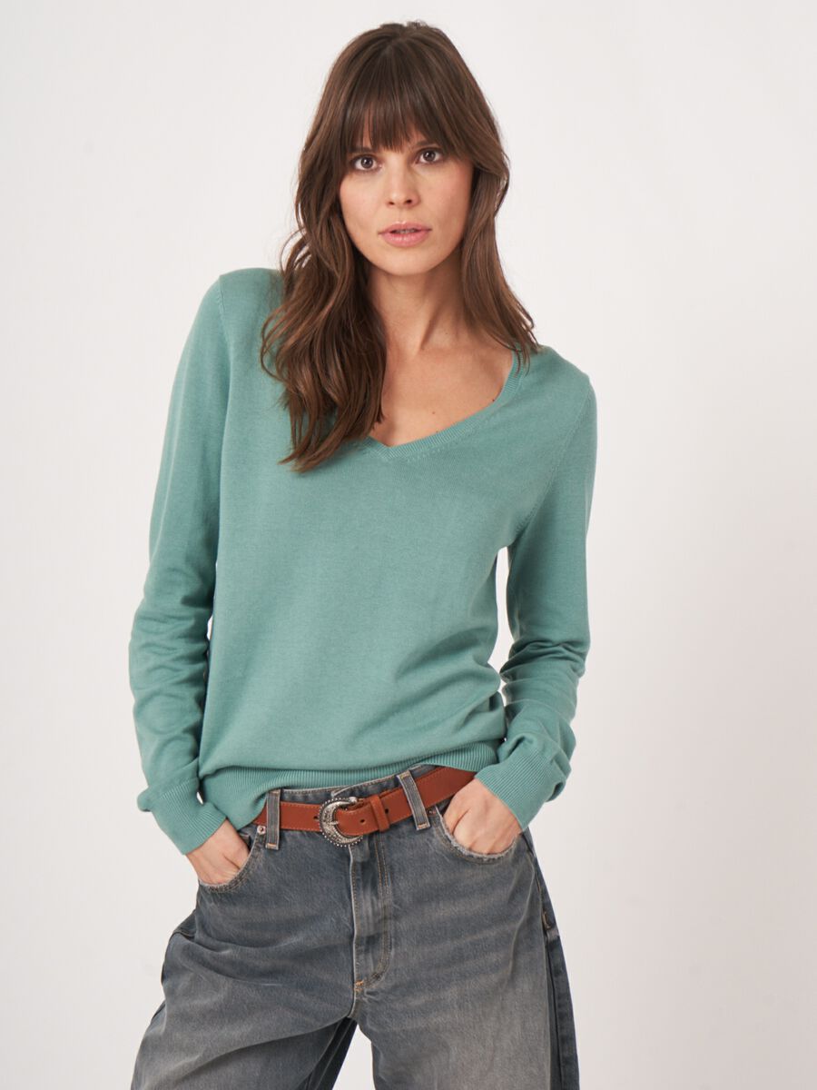 Repeat Cashmere Basic Fijngebreide V-hals Trui In Katoenmix