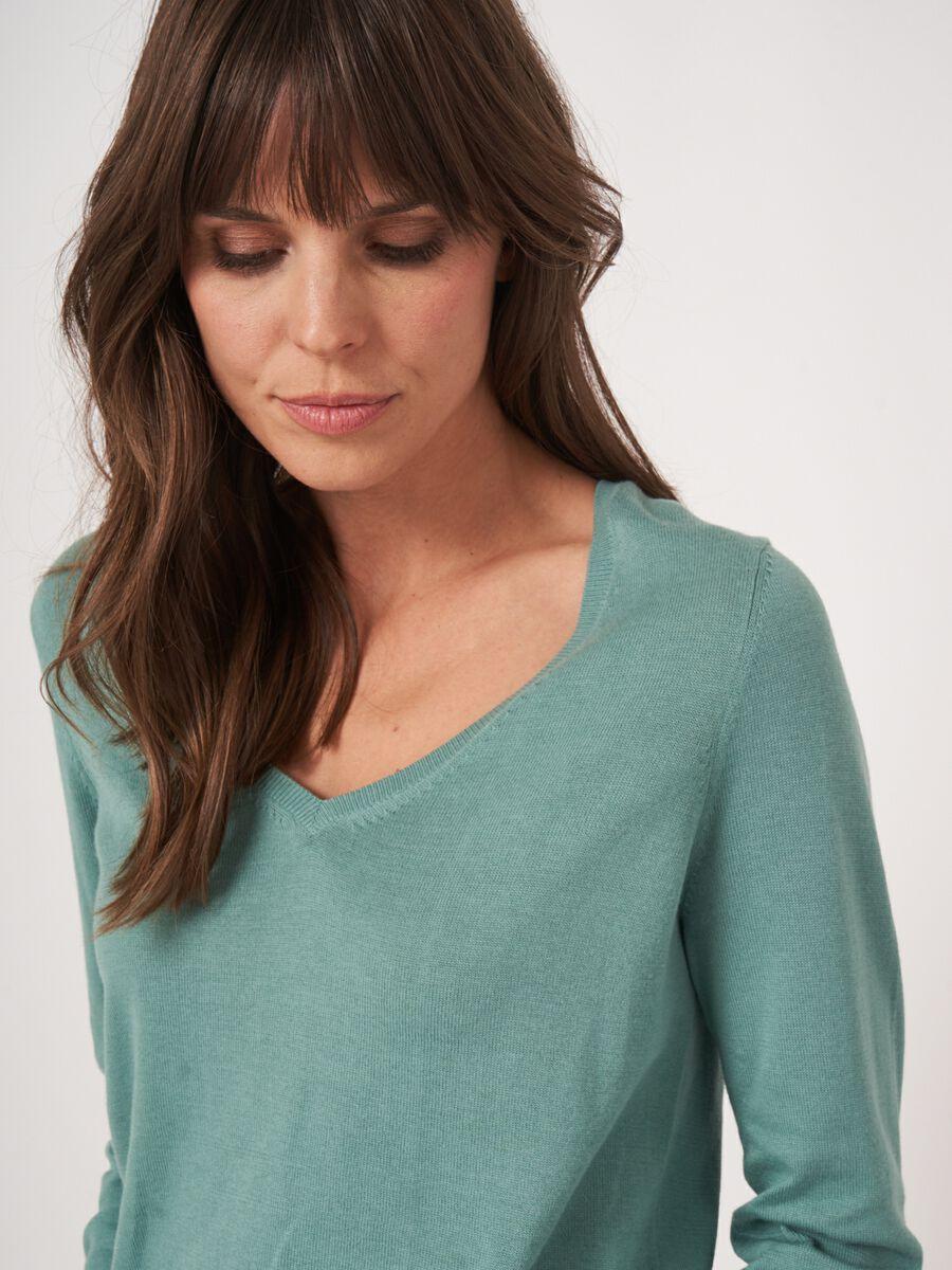 Repeat Cashmere Basic Fijngebreide V-hals Trui In Katoenmix