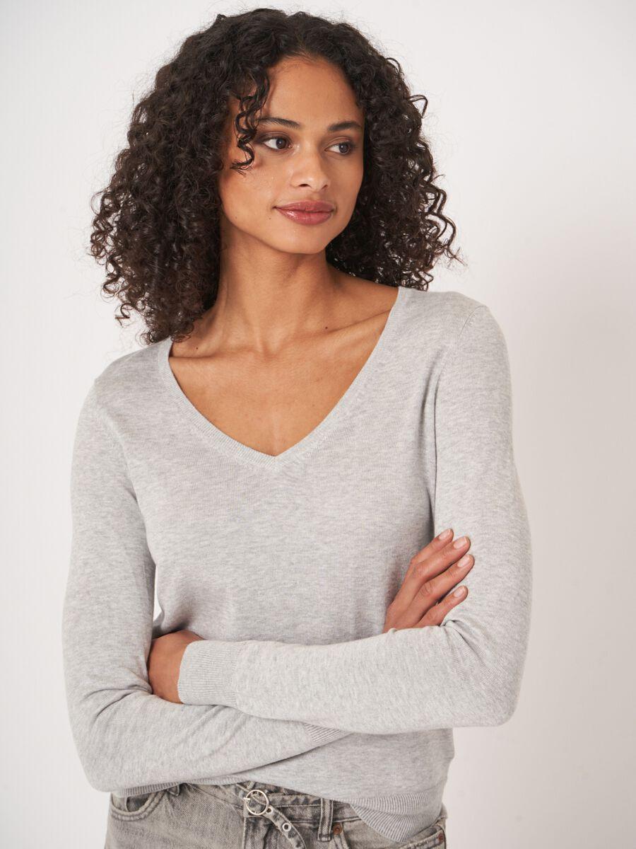 Repeat Cashmere Basic Fijngebreide V-hals Trui In Katoenmix