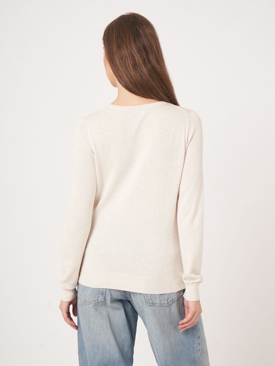 Repeat Cashmere Basic Fijngebreide V-hals Trui In Katoenmix