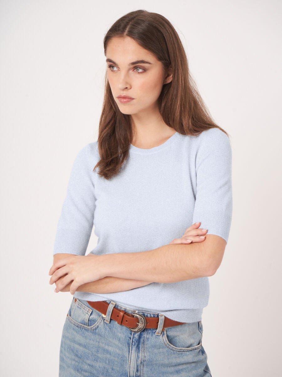 repeat cashmere Basic korte mouw organisch cashmere trui