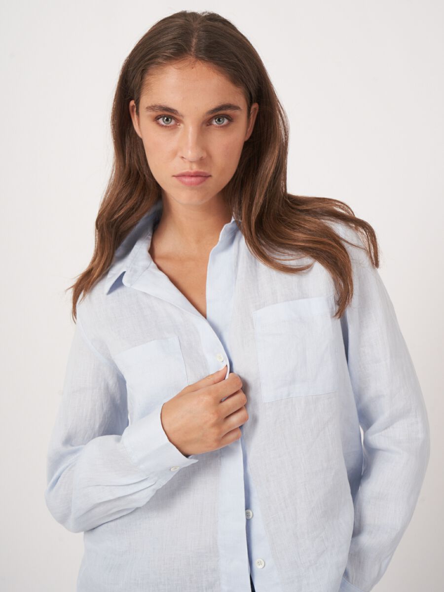 Repeat Cashmere Basic Linnen Blouse Met Borstzakken