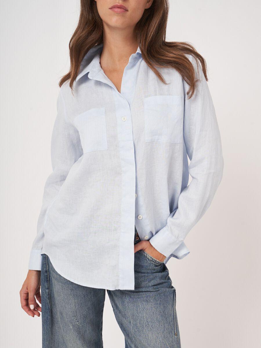 Repeat Cashmere Basic Linnen Blouse Met Borstzakken