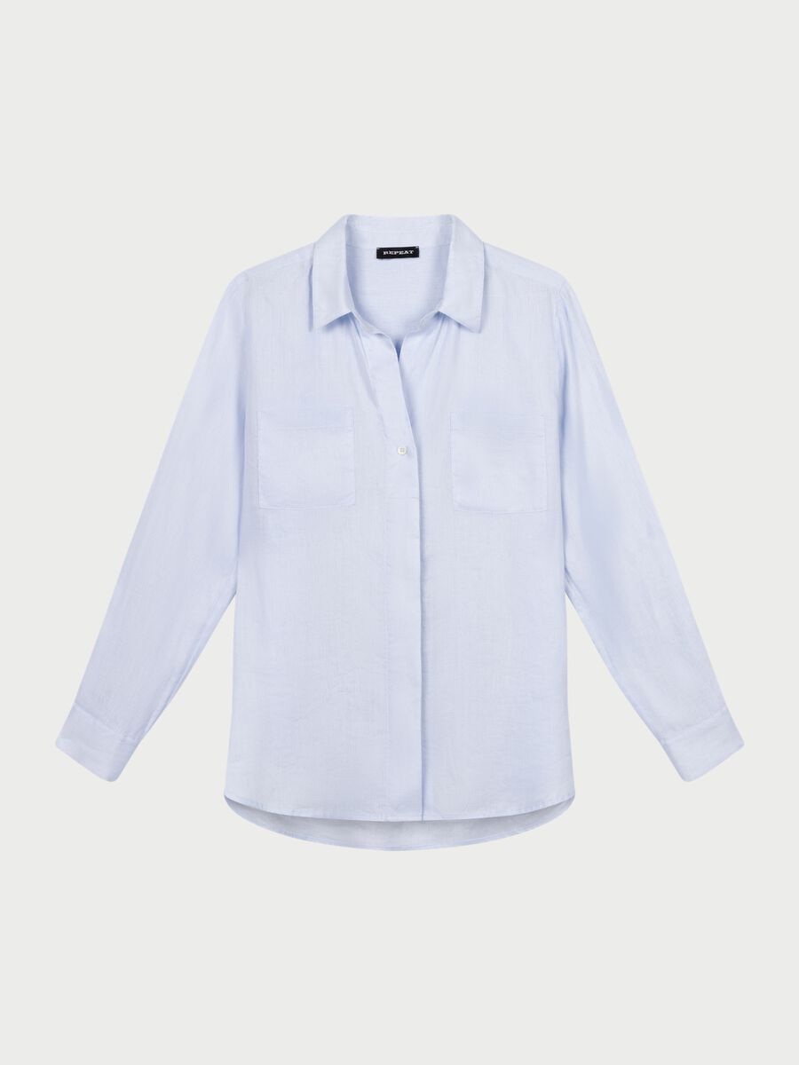 repeat cashmere Basic linnen blouse met borstzakken