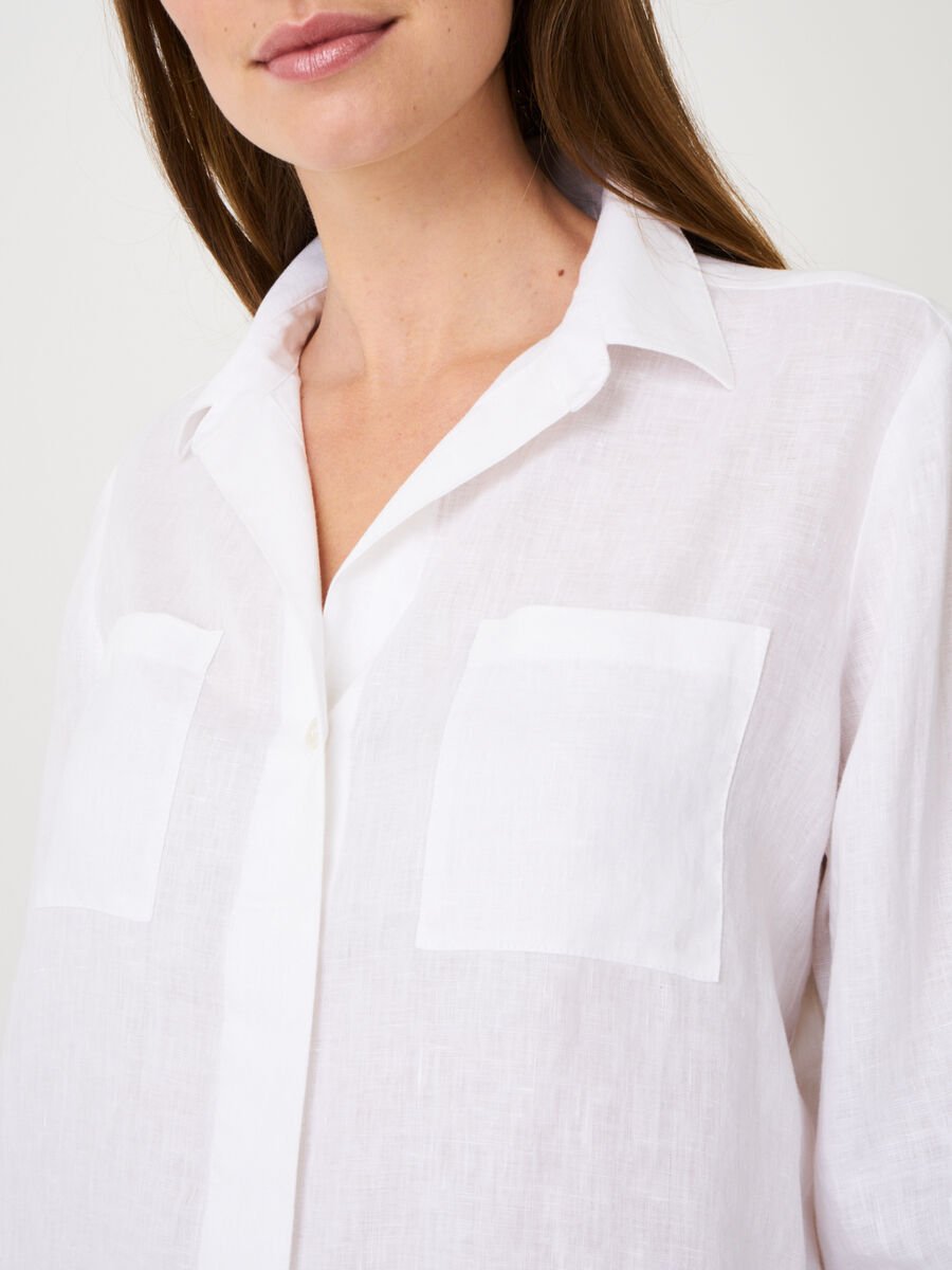 Repeat Cashmere Basic Linnen Blouse Met Borstzakken