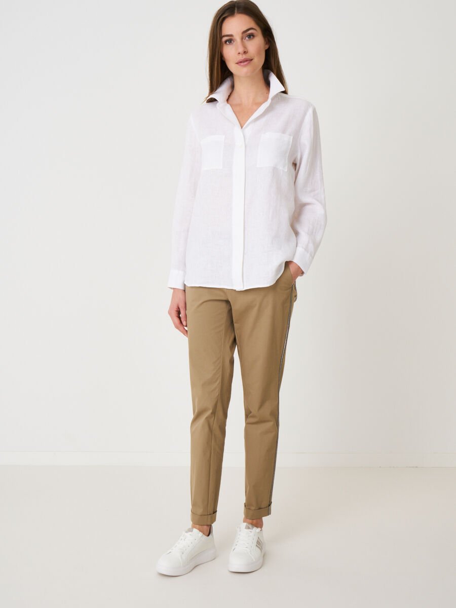Repeat Cashmere Basic Linnen Blouse Met Borstzakken