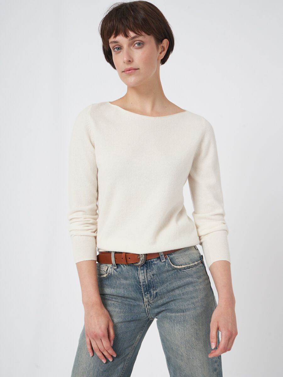 repeat cashmere Basic organisch cashmere boothals trui