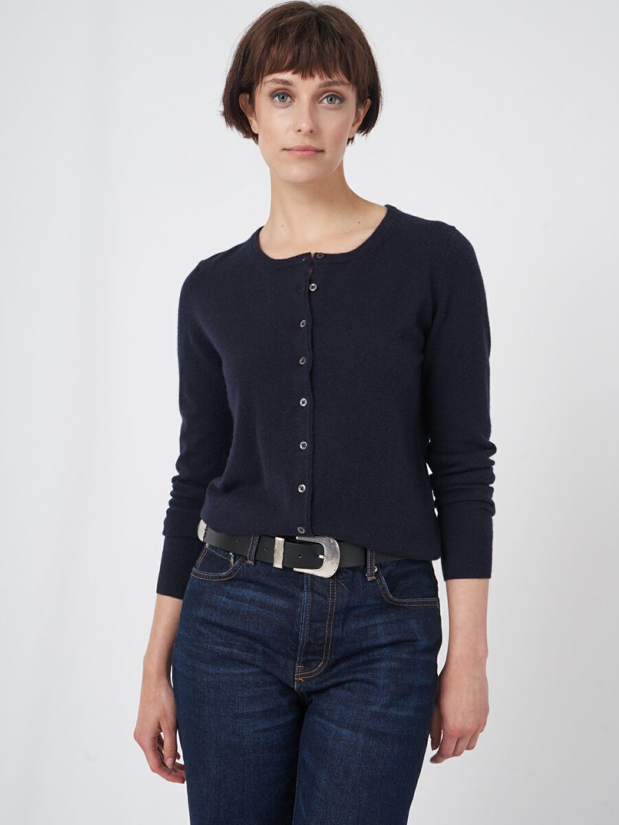 repeat cashmere Basic organisch cashmere vest met ronde hals