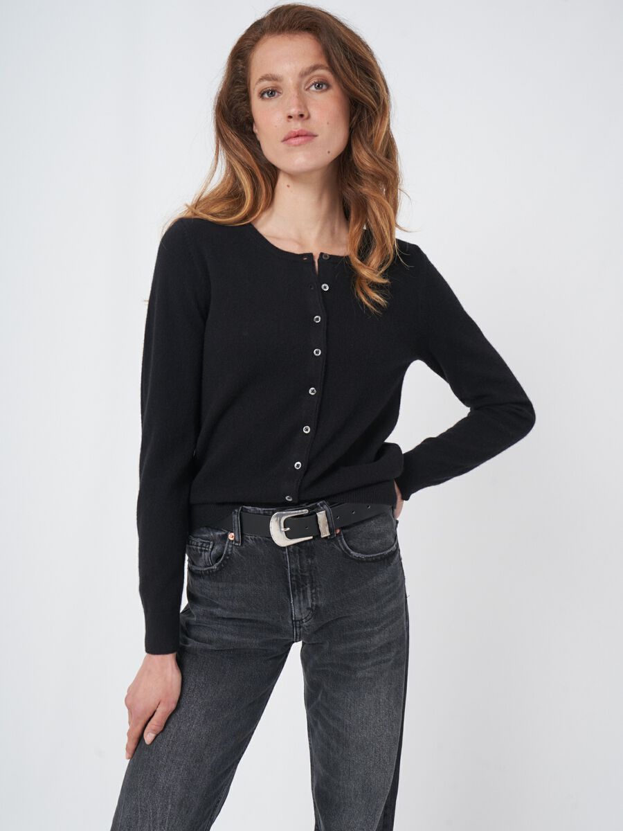 repeat cashmere Basic organisch cashmere vest met ronde hals