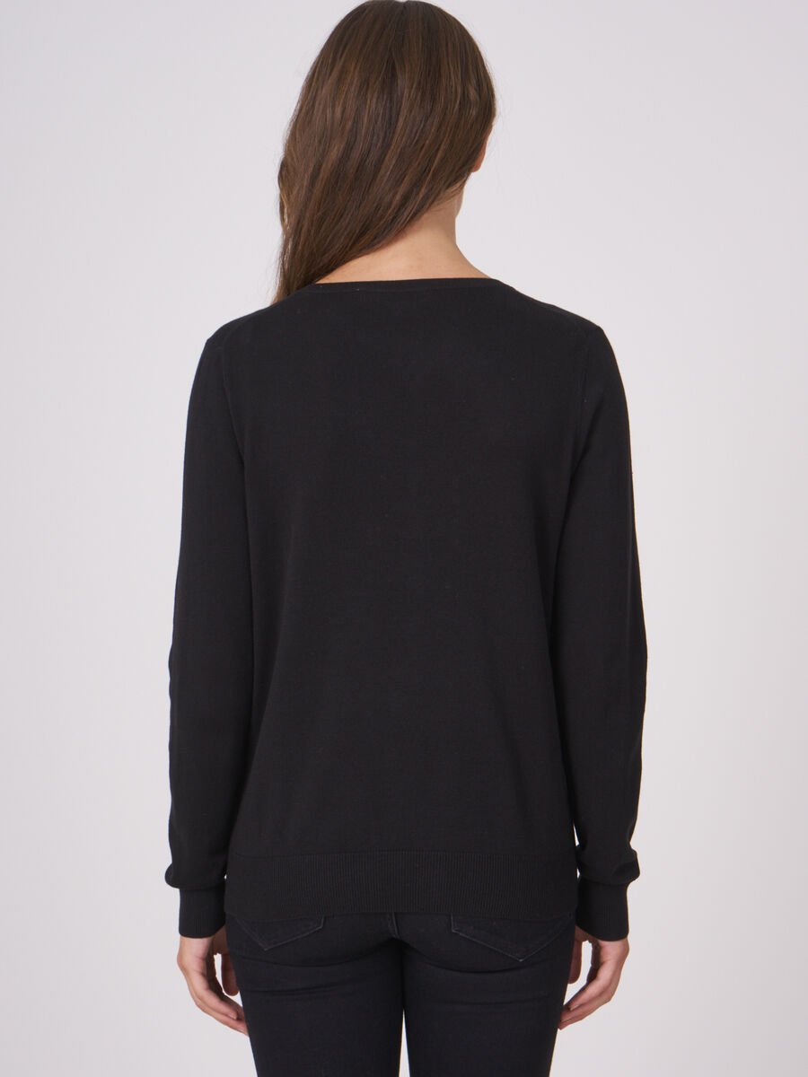 Repeat Cashmere Basic Sweater Met V-hals Van Katoenmix