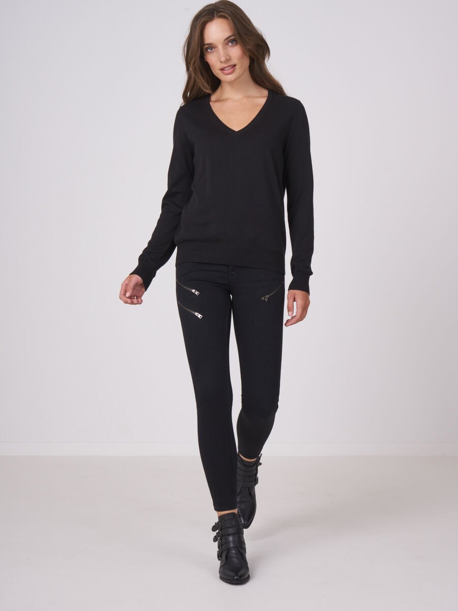 Repeat Cashmere Basic Sweater Met V-hals Van Katoenmix
