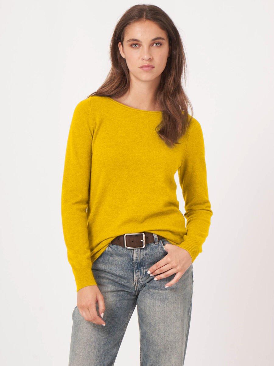 repeat cashmere Basic trui met boothals van cashmere wolmix